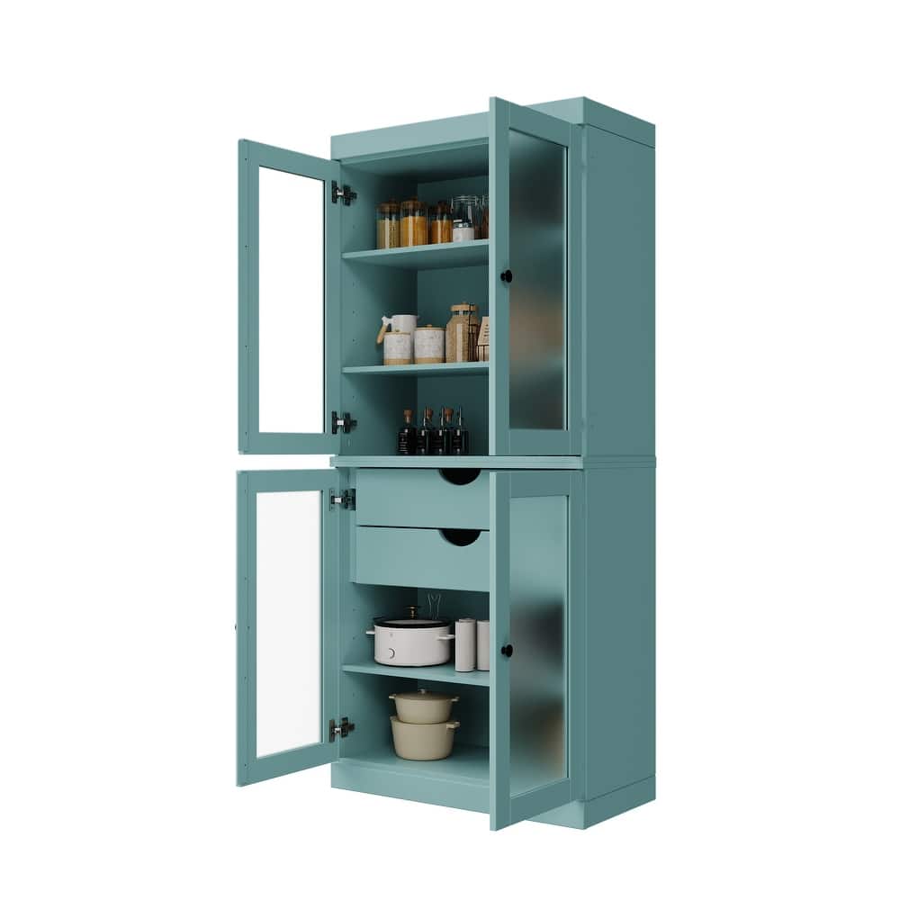 Palace Imports 100% Solid Wood Pantry Cabinet with Frosted Glass Doors, 2-Drawers and Adjustable Shelves - 32" x 71.5"