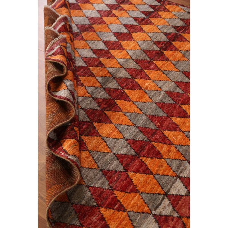 Orange Trellis Moroccan Oriental Area Rug Hand-Knotted Wool Carpet - 6'4" x 9'9"