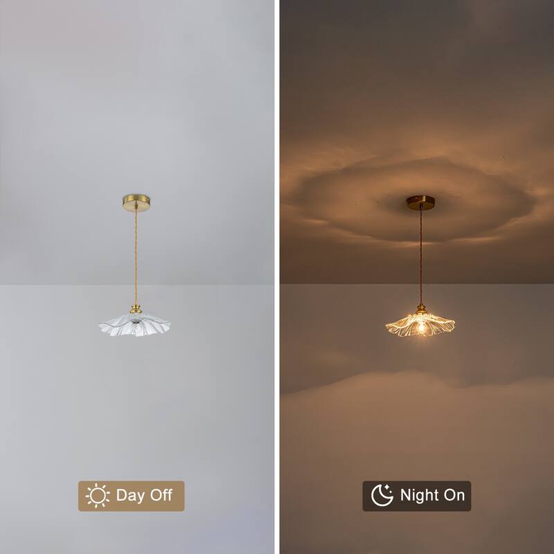 11" Flower-Shaped Red & White Gradient Glass Pendant Light Modern - Dia.11.02-in