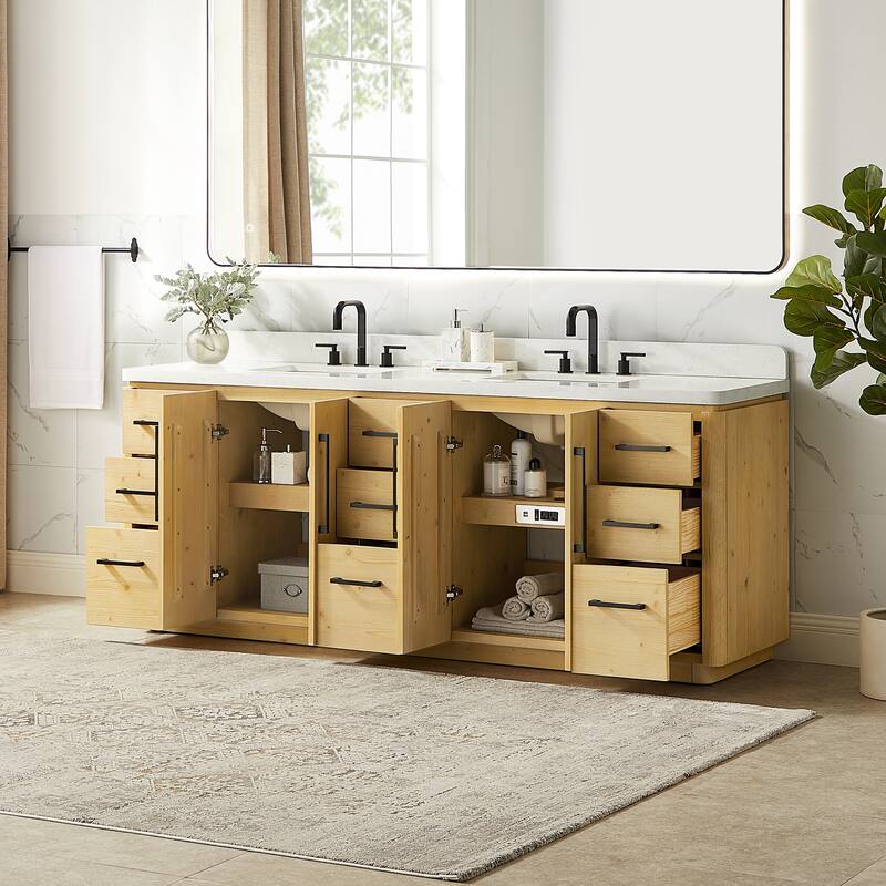 Serene Bathroom Vanity in Nature Brown with Grain White Engineered Stone Countertop without Mirror