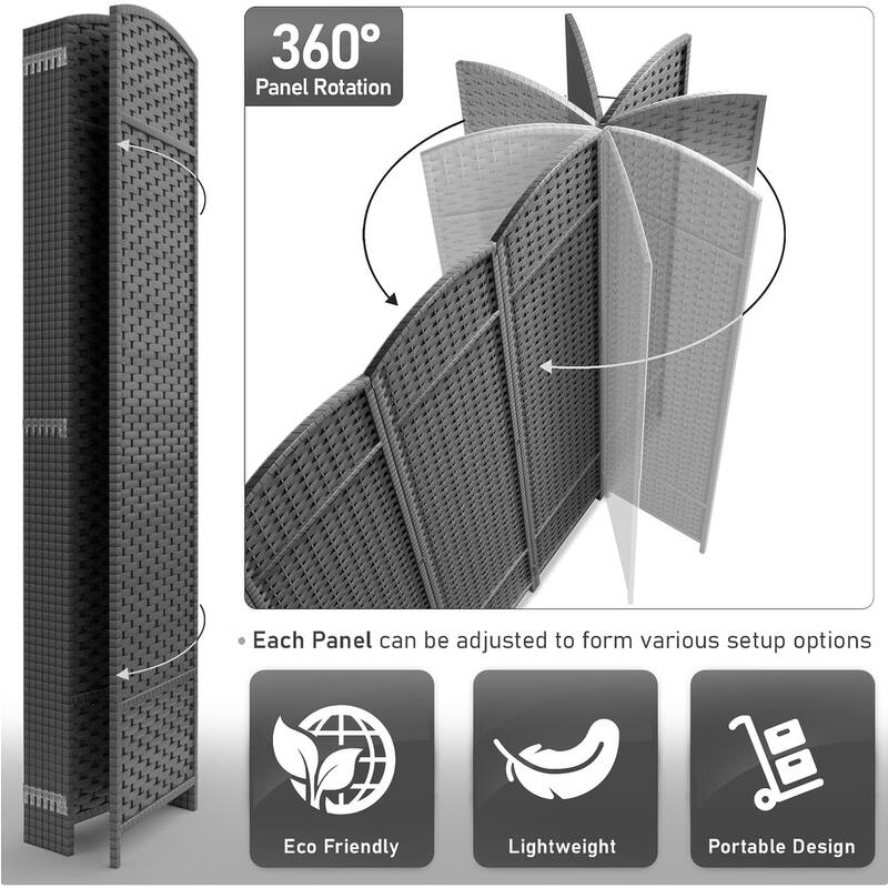 Room Divider Folding Privacy Screen Tall Partition Foldable Wall 8 Panel - 96” L x 19.50” W x 69” H - 96” L x 19.50” W x 69” H
