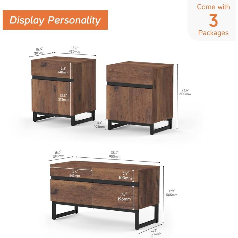 WAMPAT TV Stand and End Table Set of 3