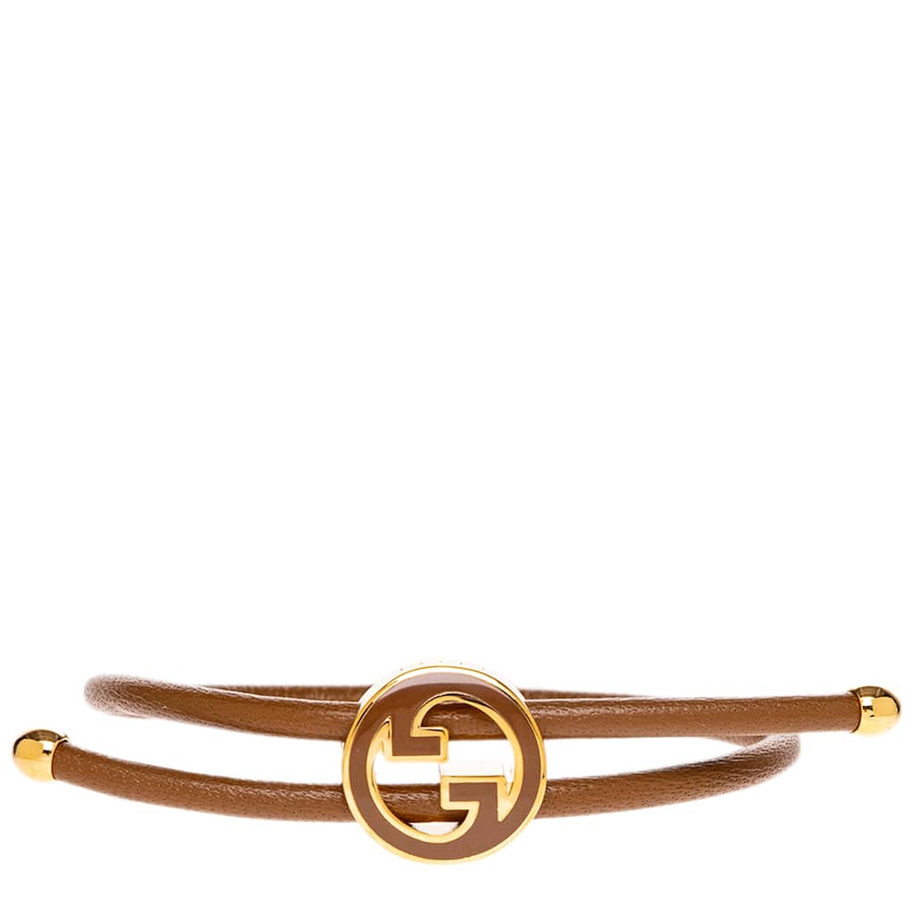 Gucci Bracelet with Enamel Round Interlocking G - Brown and Gold
