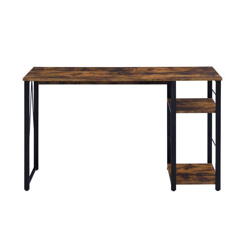 Rectangular Writing Desk with 2 Tier Shelf, Weathered Oak and Black