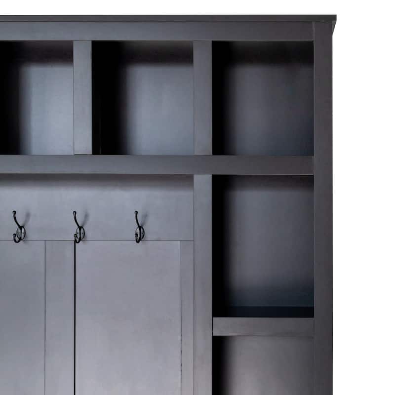 4-in-1 Entryway Hall Tree Cabinet with Shoe Storage, Wooden Coat Rack Storage Bench with Adjustable Shelves