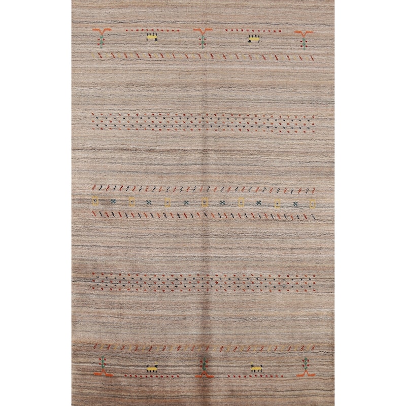 Tribal Gabbeh Indian Rug Hand-Knotted Modern Brown Wool Carpet - 3'10" x 5'7"