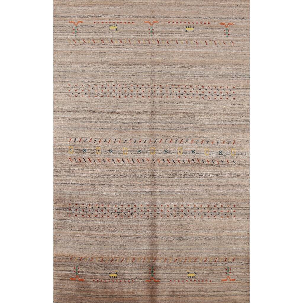 Tribal Gabbeh Indian Rug Hand-Knotted Modern Brown Wool Carpet - 3'10" x 5'7"