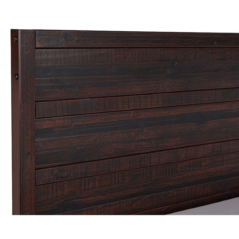 Modern Platform Bed - Rustic Pine Design, Solid Wood Frame, Wide Rails, Antique Walnut Finish, Bedroom Furniture