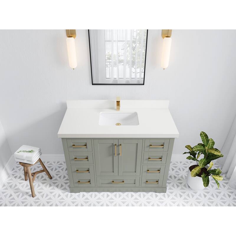 Willow Collection 48 in W x 22 in D x 36 in H Boston Single Bowl Sink Bathroom Vanity with Countertop - 2"White Quartz - Evergreen