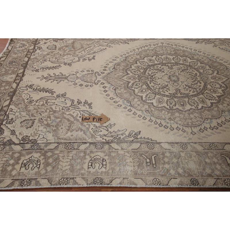 Distressed Tabriz Persian Vintage Rug Handmade Living Room Wool Carpet - 6'2" x 9'7"