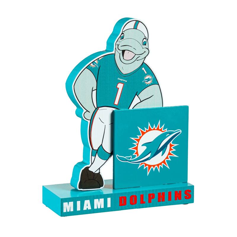 8 in. Wooden Mascot Statue with Team Logo, Miami Dolphins