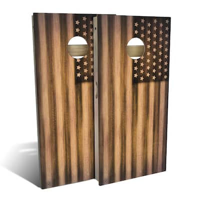 Burnt Wood American Flag Outdoor Cornhole Board Set