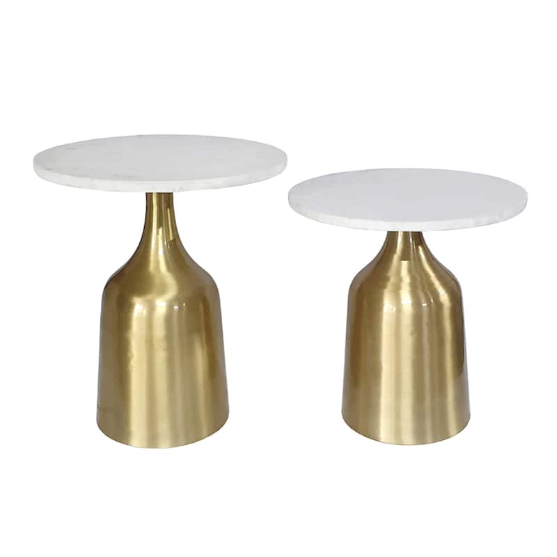 Marble Round Side Tables with Metal Base - 19.5" - Set of 2