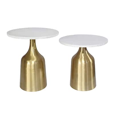 Marble Round Side Tables with Metal Base - 19.5" - Set of 2