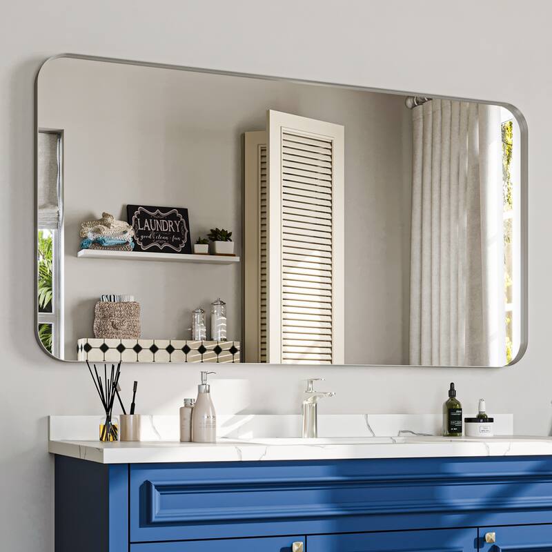 Stylish Rounded Aluminum Framed Bathroom Mirror – Full Length Wall Accent Mirror for Elegant Home Decor
