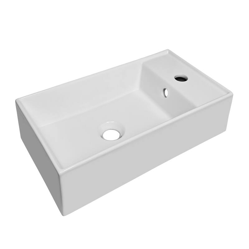 Whitehaus Britannia Rectangular Wall Mount Basin with Right Single - White