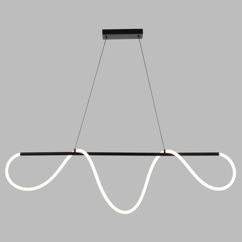 Bowman 1L LED Matte Black Contemporary Linear Chandelier Island Pendant Light Fixture - 57.5-in W x 14.5-in H x 4.5-in D