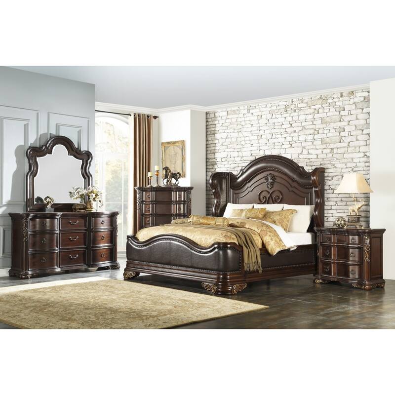 Helmer Cherry Faux Leather Upholstered Panel Bed