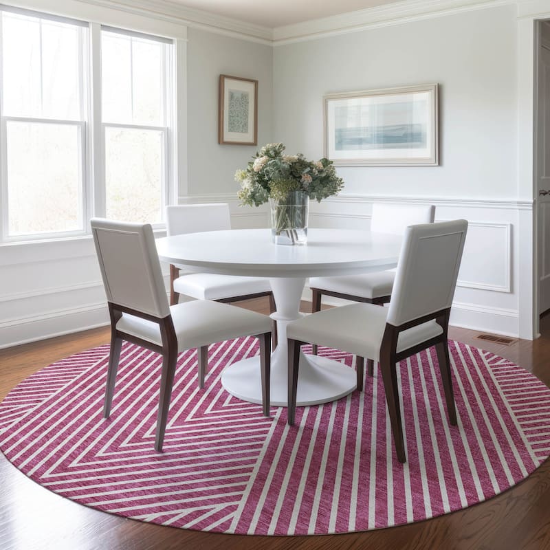 Machine Washable Indoor/ Outdoor Modern Geo Chantille Rug