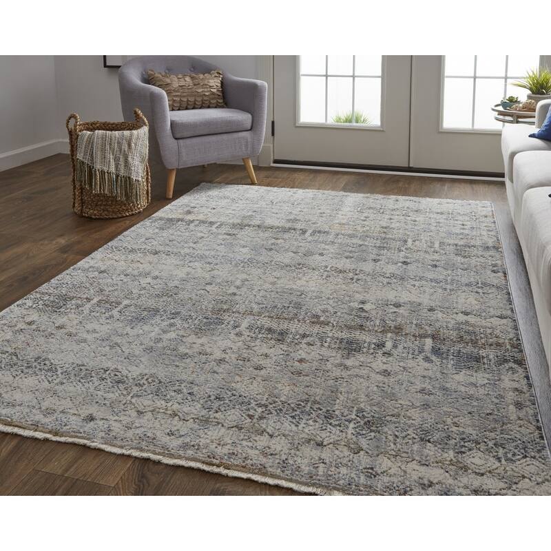 Togi Power Loomed Distressed Geometric Modern Non Skid with Fringe Area Rug By HomeRoots