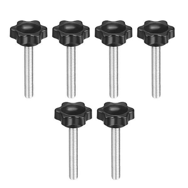 32mm Dia Plum Hex Shaped Grips Star Knob M6 /× 40mm Male Thread Black Tone 6pcs MroMax Clamping Screw Knob