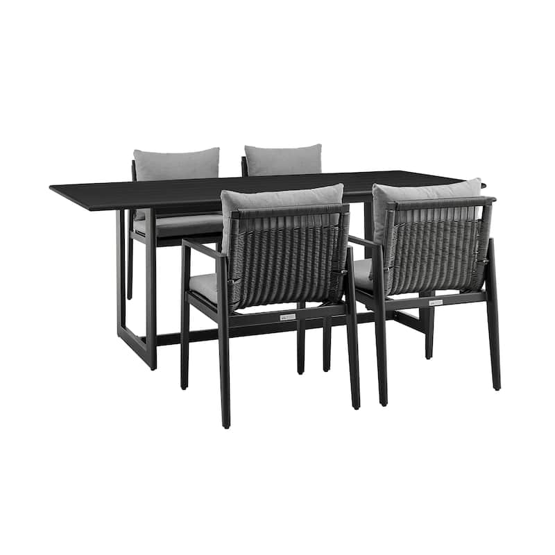 Grand Outdoor Patio 5-Piece Dining Table Set in Aluminum with Grey Cushions