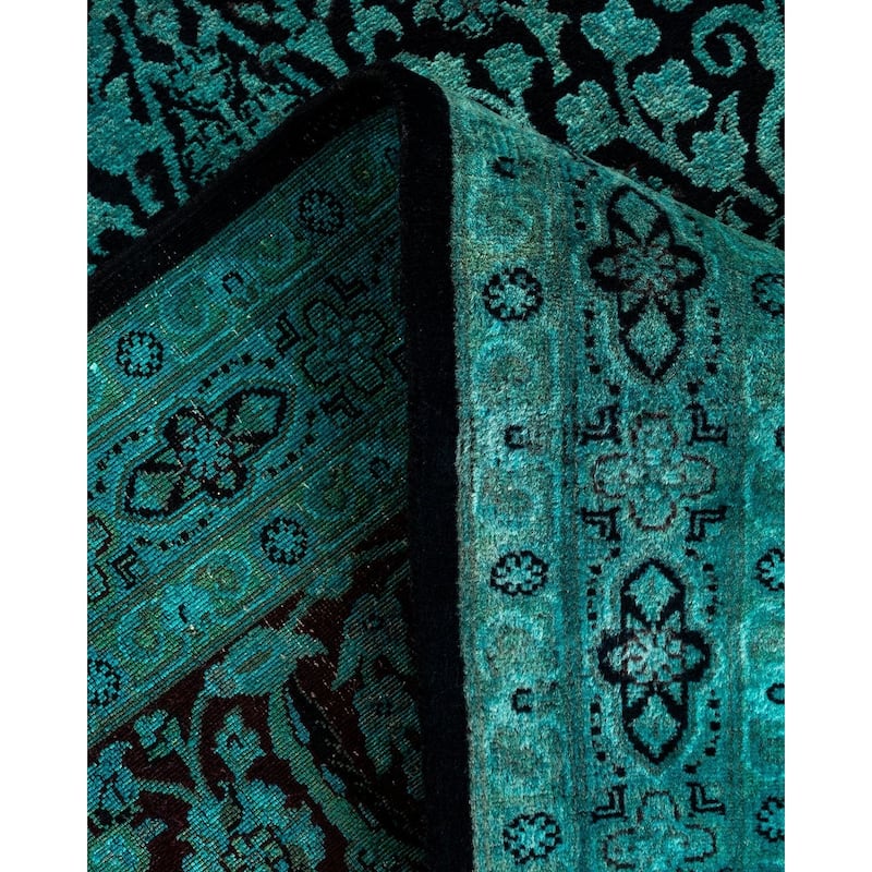 Overton Hand Knotted Wool Vintage Inspired Modern Contemporary Overdyed Green Area Rug - 8' 4" x 10' 1"