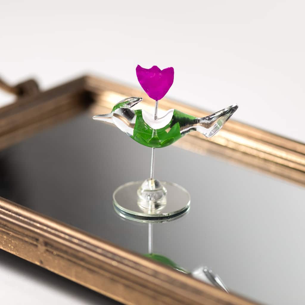 Cotton Candy Bird with Flower Crystal Figurine - 3.25"