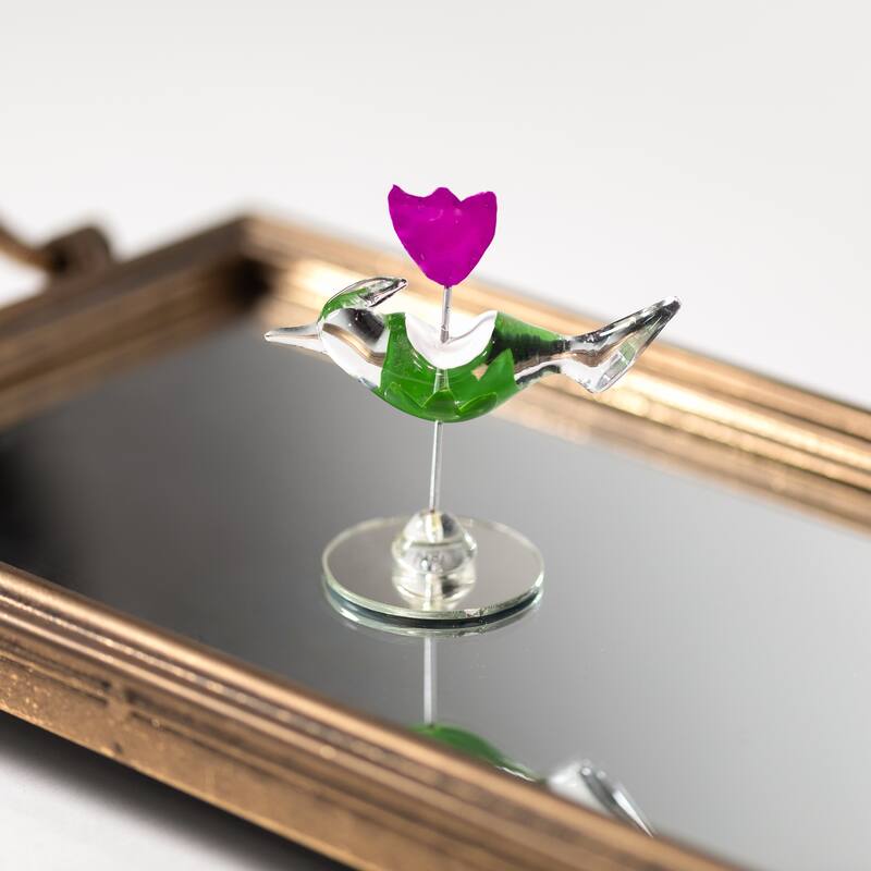 Cotton Candy Bird with Flower Crystal Figurine - 3.25"