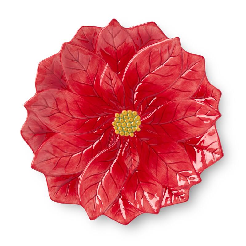 Certifed International Winter Blooms 3-D Poinsettia Platter 13" - 13 L x 13 W x 1.125 H