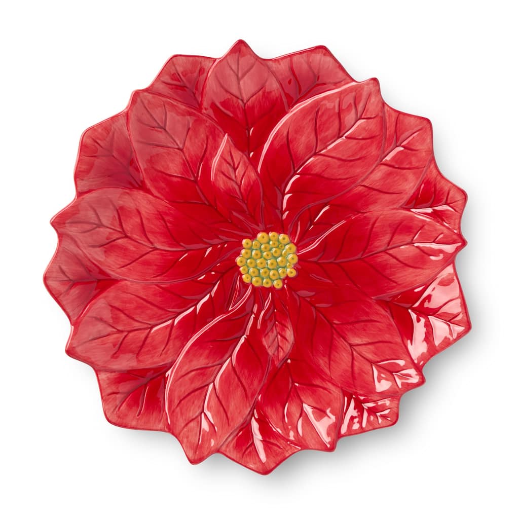 Certifed International Winter Blooms 3-D Poinsettia Platter 13" - 13 L x 13 W x 1.125 H