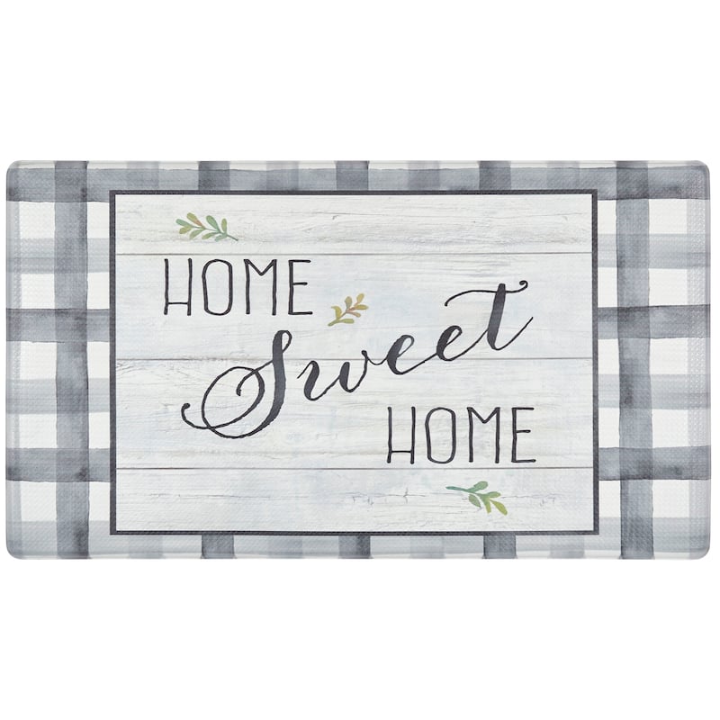 SoHome Cozy Living Home Sweet Home Farmhouse Buffalo Check Border Anti-Fatigue Kitchen Mat, Grey/Green - 17.5"x30"