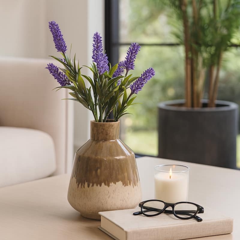 Warm Rustic Ceramic Table Vase for Home Decor, Decorative Flower Vase with Glazed Finish