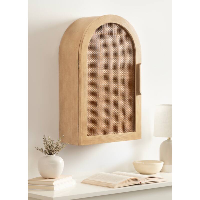 Kate and Laurel Ori Rattan Arch Wall Cabinet - 15x8x24