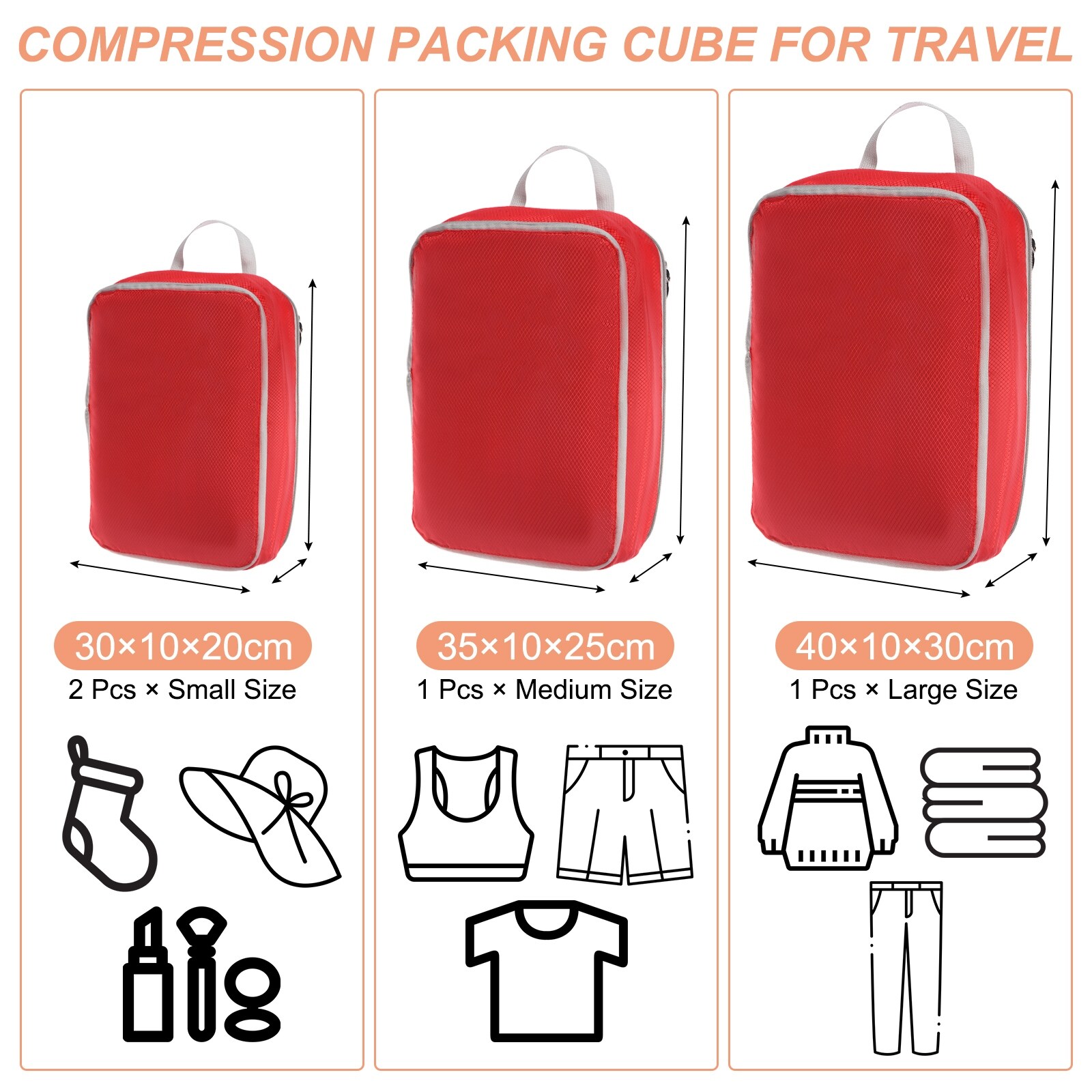 4Set Compression Packing Cube for Travel Waterproof Luggage Organizer