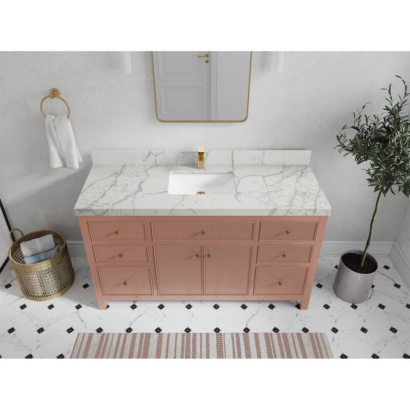Willow Collections 60 in W x 22 in D Sonoma Free Standing Reeded Single Sink Bathroom Vanity with Countertop