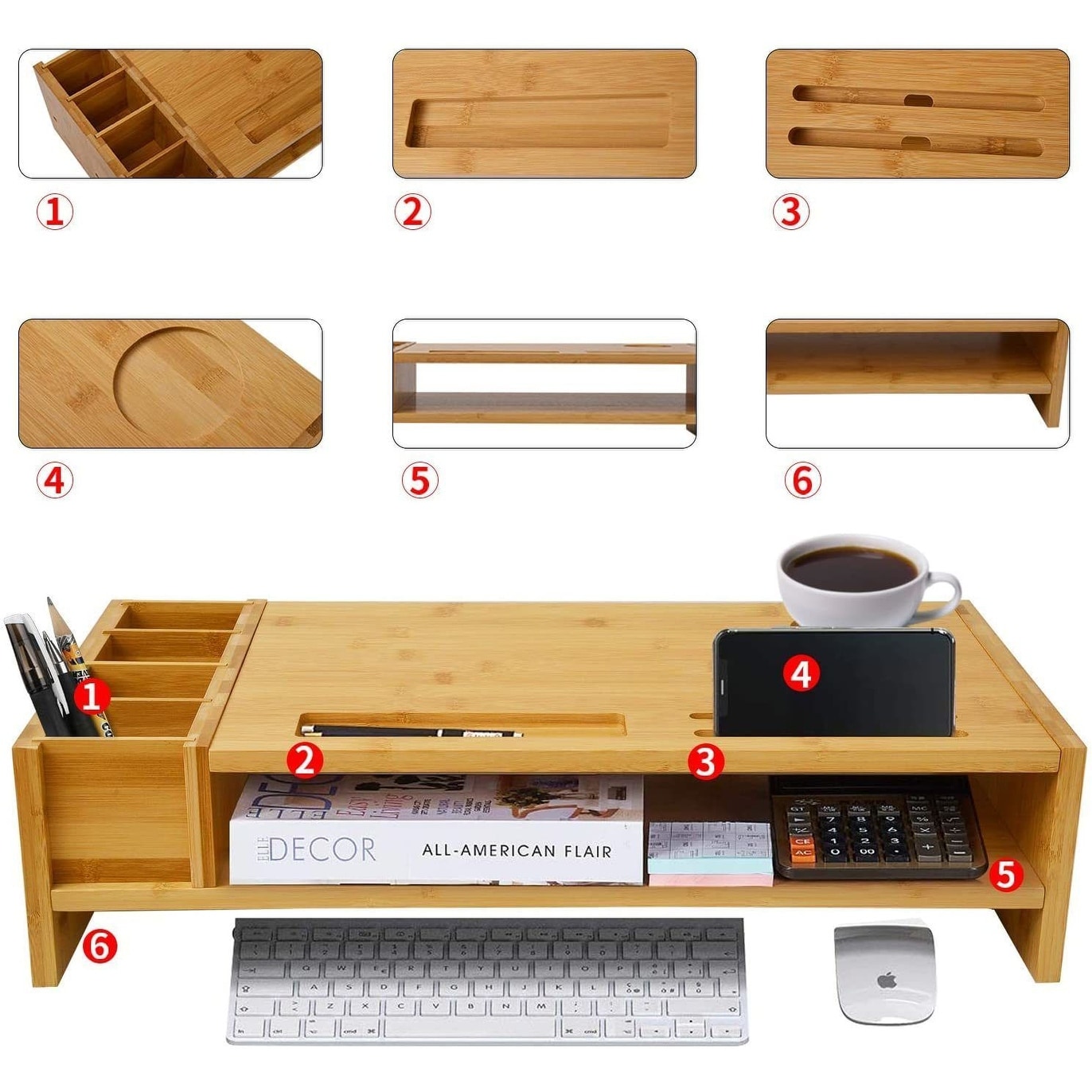 Bamboo Bed Riser - Laptop Storage & Organizer - Stand Desktop Monitor Bath 35326065 Beyond