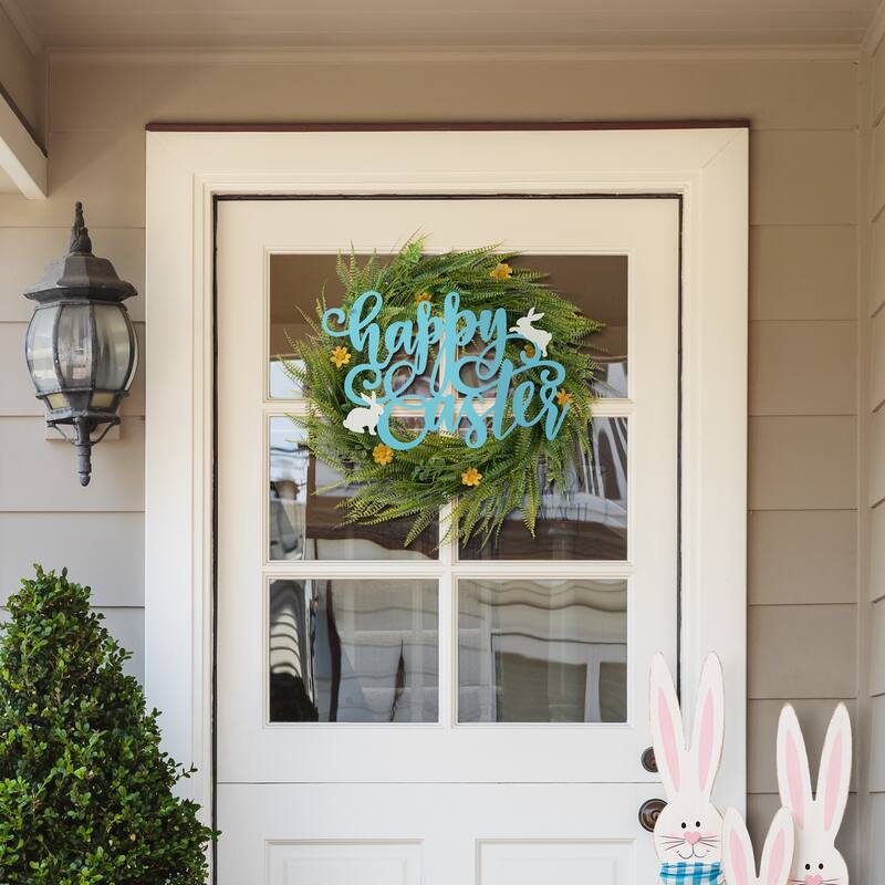 Glitzhome 18"L Metal Happy Easter Door Hanger Wall Decor