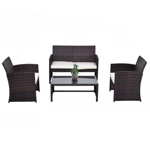 Patio Outdoor Balcony Furniture 4pcs Small Sofa Set Brown Wicker Clearance Pool