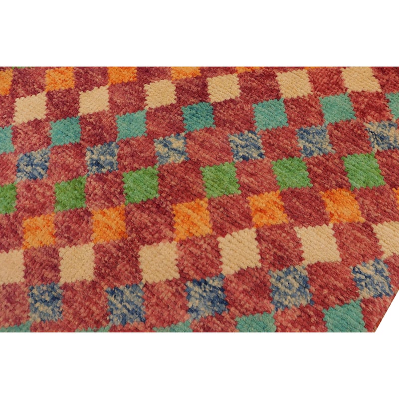 Shabby Chic Balochi Duffy Magenta/Blue Hand Knotted Wool Rug - 5'1'' x 8'4''