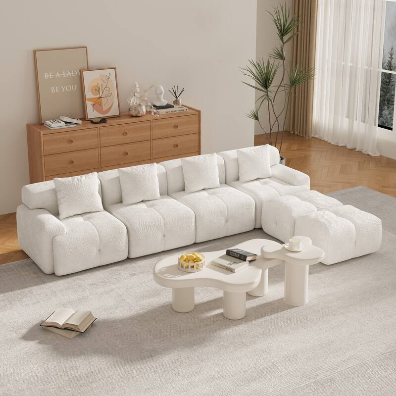 Modular U-Shaped Sectional Sofa, Oversized Boneless Cloud Floor Sofa, Convertible Sleeper Sofa with 2 Ottomans & 4 Pillows