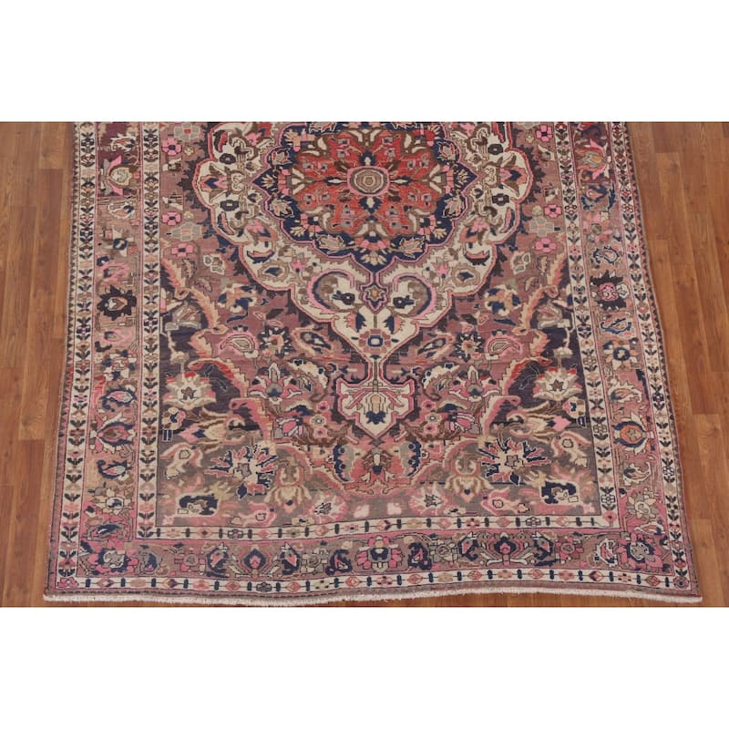 Geometric Bakhtiari Persian Vintage Area Rug Hand-knotted Wool Carpet - 6'8" x 10'0"