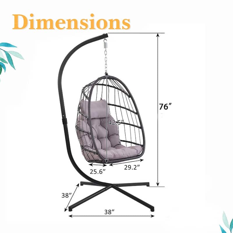 Egg Chair with Stand,Patio Rattan Wicker Hanging Swing,Indoor Outdoor - Egg Chair with Stand