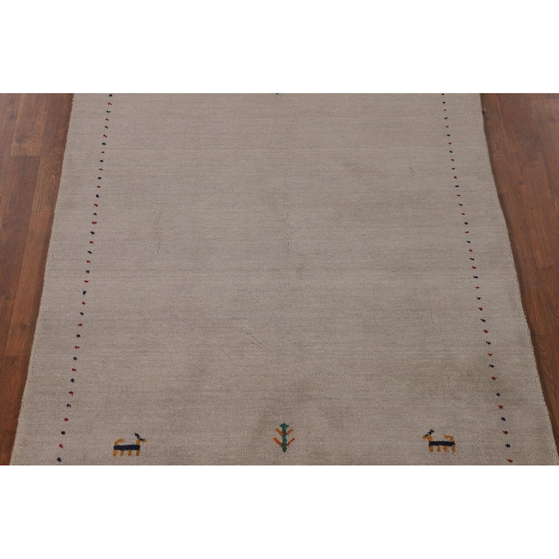 Beige Tribal Gabbeh Area Rug Handmade Oriental Wool Carpet - 4'0"x 5'10"