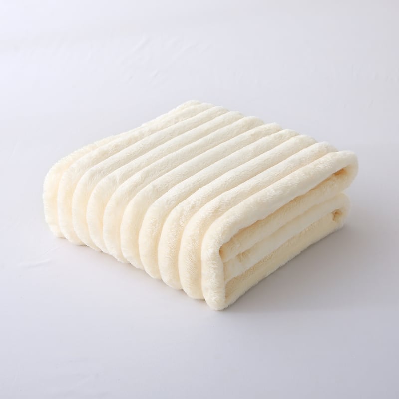 Lightweight Striped Flannel Fleece Blanket - Ivory - 79"x91"
