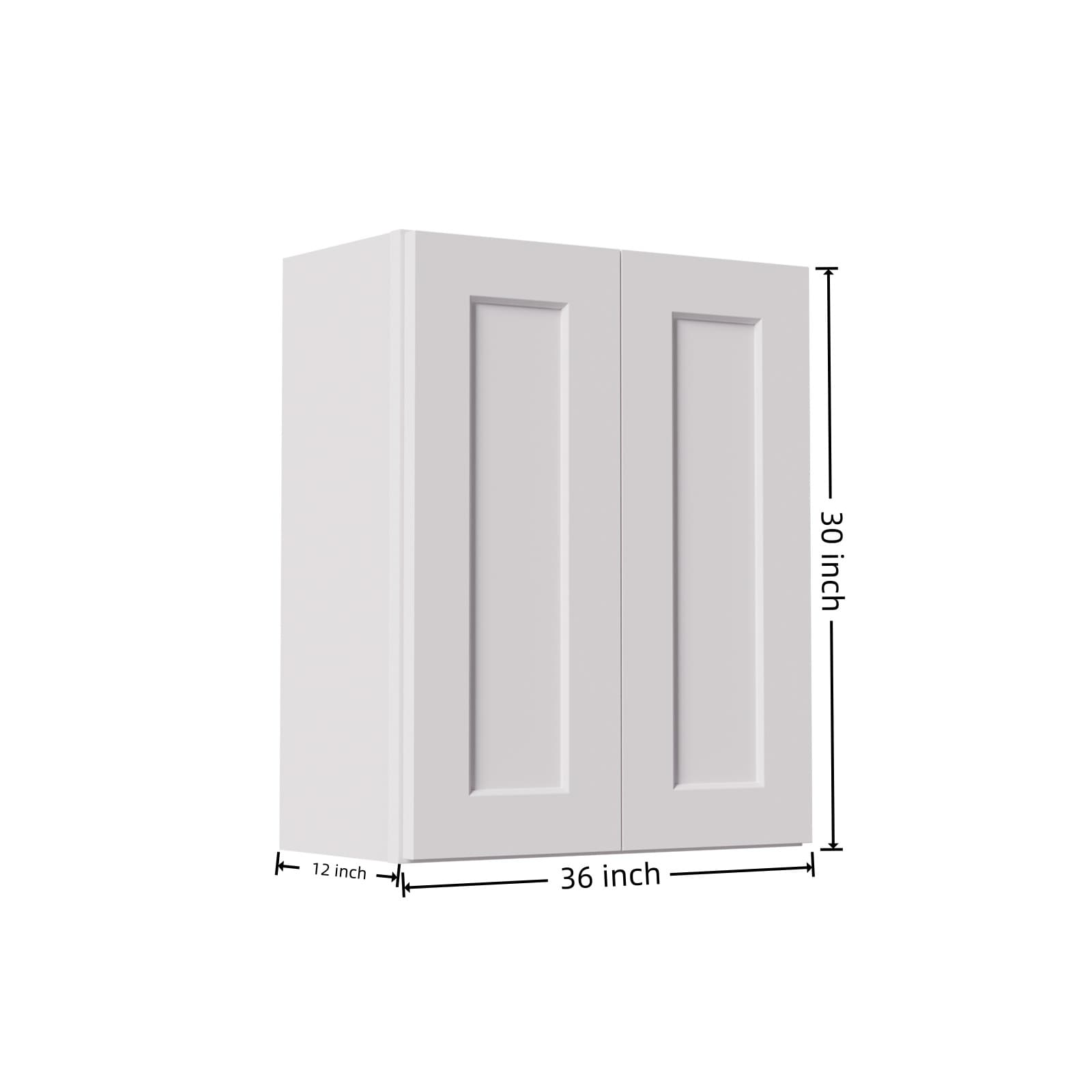 36-Inch White Shaker Double Door Wall Cabinet With Two Adjustable Shelves