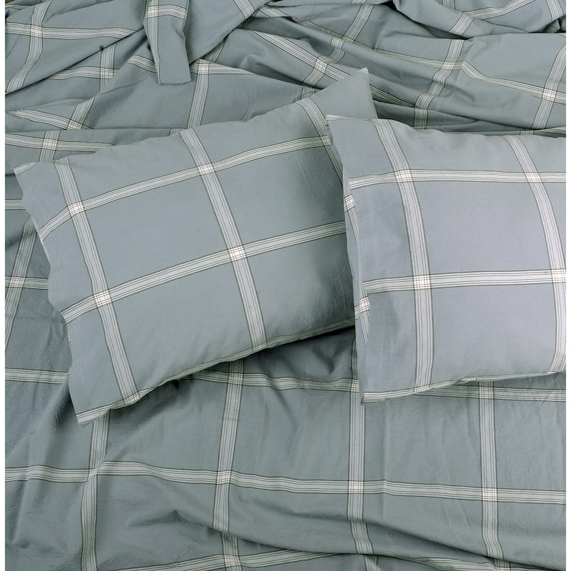 Cotton Plaid Windowpane Check 3-piece Duvet Cover Set