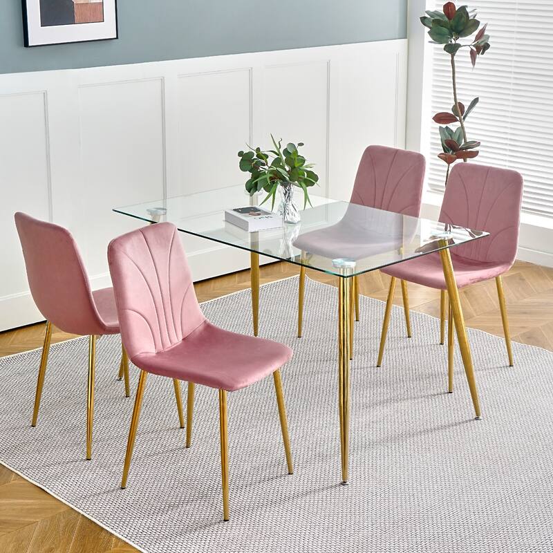 Dining Chairs Set of 4, Kitchen Pink Cushion Seats Living Room Side Chairs, Weddings Reception Chairs, Nail Chairs Women - Pink