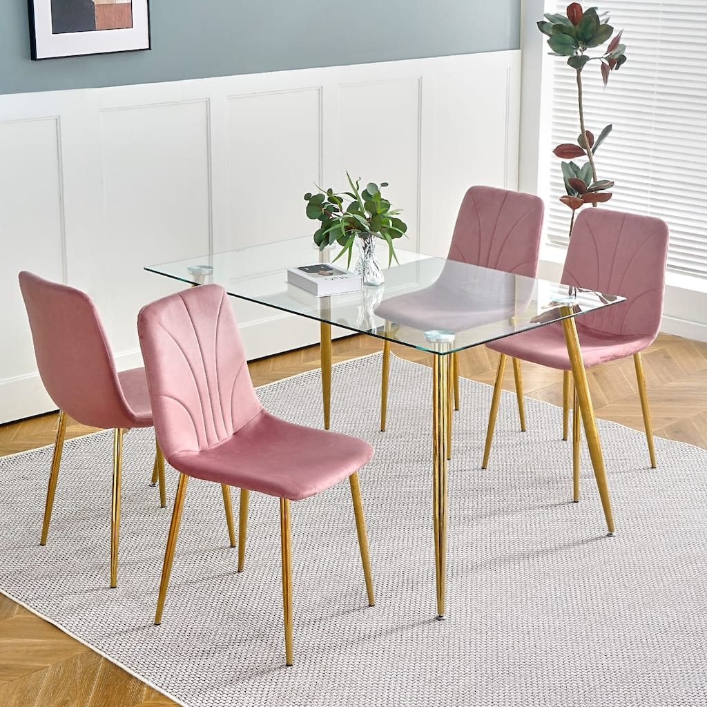 Dining Chairs Set of 4, Kitchen Pink Cushion Seats Living Room Side Chairs, Weddings Reception Chairs, Nail Chairs Women