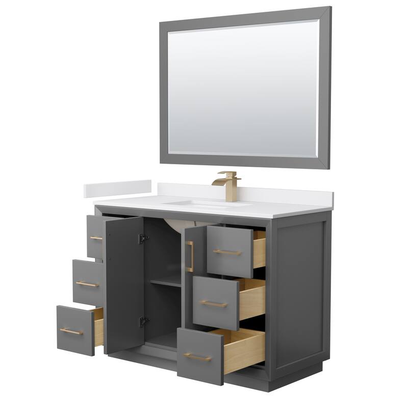 Strada 48-Inch Single Vanity Set, Cultured Marble Top, 46-Inch Mirror